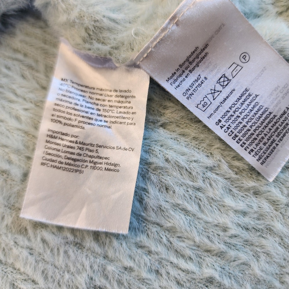 H&M Divided Fuzzy Eyelash Knit Cropped Sweater Mint Green Split Flare Cuff XL - Picture 8 of 12